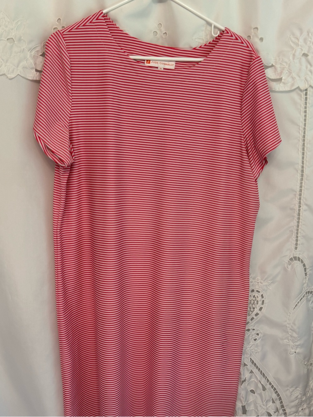 Jude Connally Ella Orange and White pin Striped Short Sleeve dress